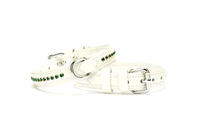 Doggie Flotter Deri Swarovski Kristal Taşlı Köpek Boyun Tasması 2 x 28-34 cm Beyaz