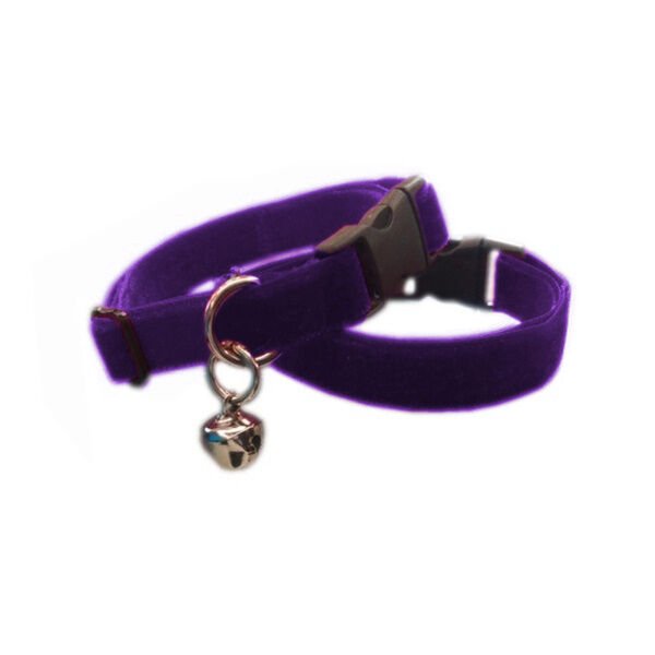 Kedi boyun tasması kadife dokulu çanlı 1*30 cm Mor
