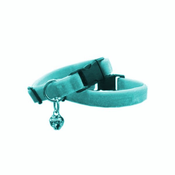 Kedi boyun tasması kadife dokulu çanlı 1*30 cm Turkuaz