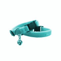 Kedi boyun tasması kadife dokulu çanlı 1*30 cm Turkuaz