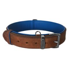 Markapet Lüks Deri Köpek Boyun Tasması 4x57-67 cm Mavi Kahverengi Large