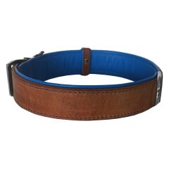 Markapet Lüks Deri Köpek Boyun Tasması 2,5x30-38 cm Mavi Kahverengi Medium