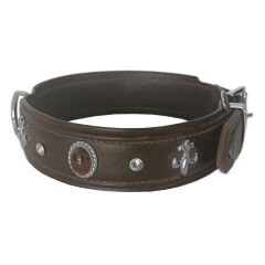 Markapet Deri Doğal Taşlı Köpek Boyun Tasması 38-44 cm Small Kahverengi