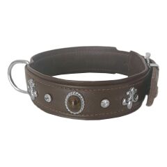 Markapet Deri Doğal Taşlı Köpek Boyun Tasması 38-44 cm Small Kahverengi