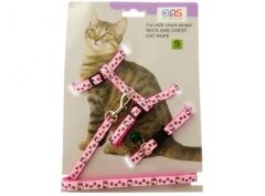 ANS Çiçek Desenli Kedi Göğüs Bel Tasması Pembe