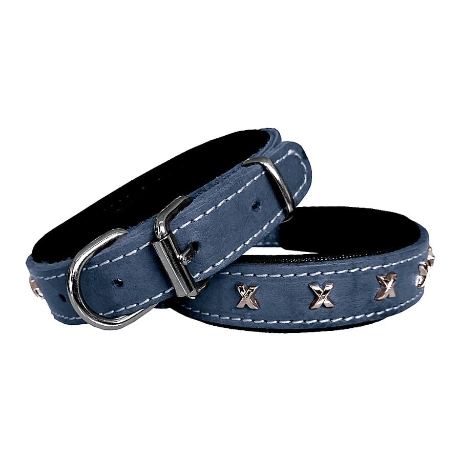 Markapet Deri Metal İşlemeli Köpek Boyun Tasması 2,5 x 40-50 cm Mavi