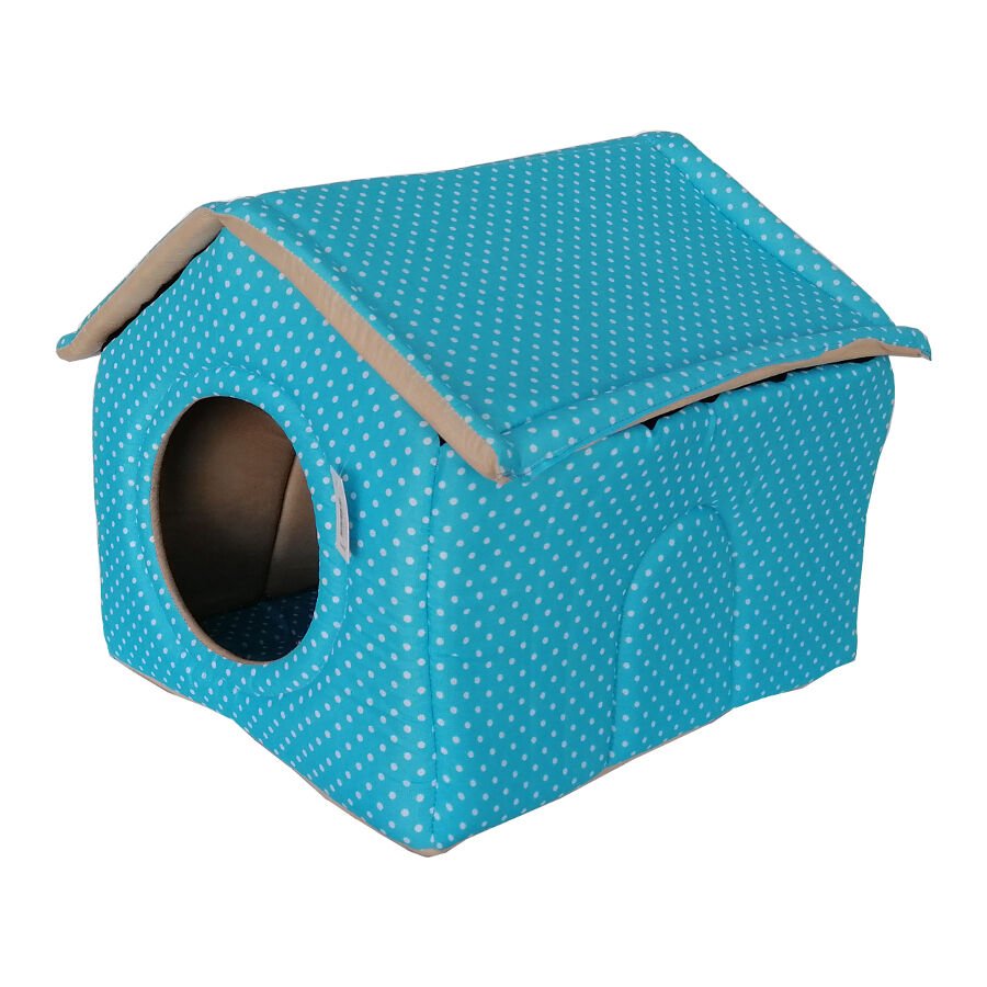 ANS Sünger Çatılı Kedi Köpek Kulübesi ø 45*50*60 cm Mavi Puantiyeli