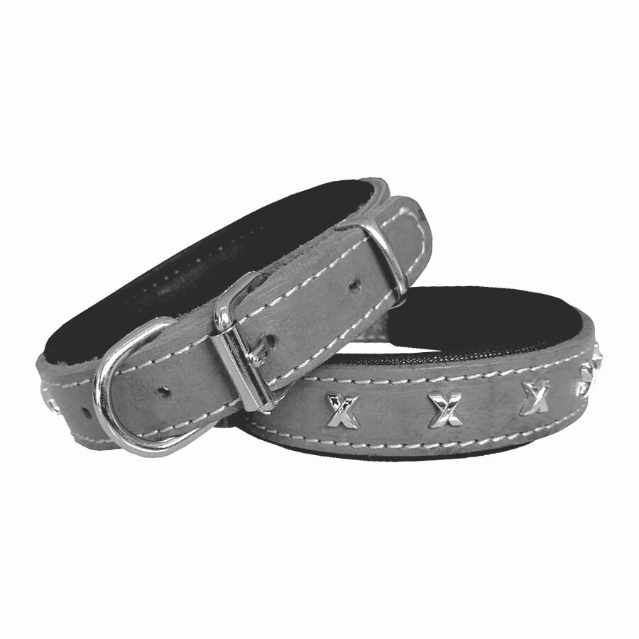 Markapet Deri Metal İşlemeli Köpek Boyun Tasması 3 x 42 - 56 cm Gri