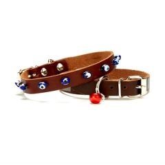 Nazar Boncuklu Kedi Ve Küçük Irk Köpek Tasması 1,0x19 cm Kahve Small