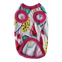 Kedi Köpek Kıyafeti Meyve Desenli Pembe Yakalı Tişört XS 21 cm