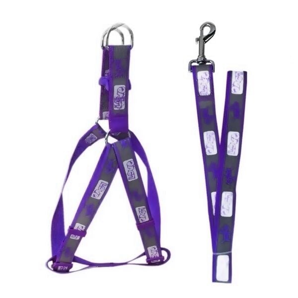 Köpek Göğüs Bel Tasma Ve Gezdirme Seti 120*2.5 cm 30-45 cm*2.5 cm Mor