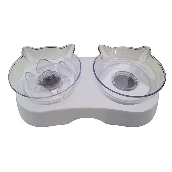Kedi Ve Köpek Yavaş Besleme Su Ve Mama Kabı 250+250 ml Beyaz