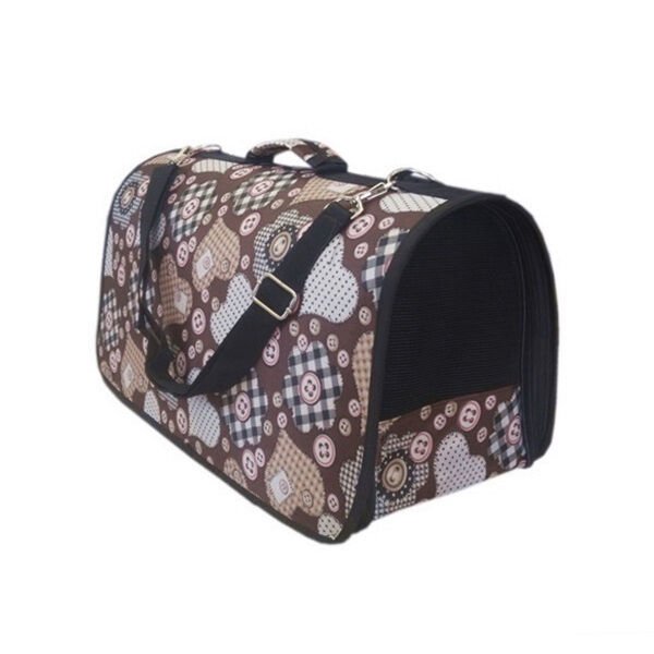 ANS Siyah Kalp Ve Düğme Desenli Kedi Taşıma Çantası XS 33-22-22 cm