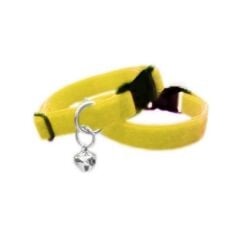 Kedi boyun tasması kadife dokulu çanlı 1*30 cm Sarı
