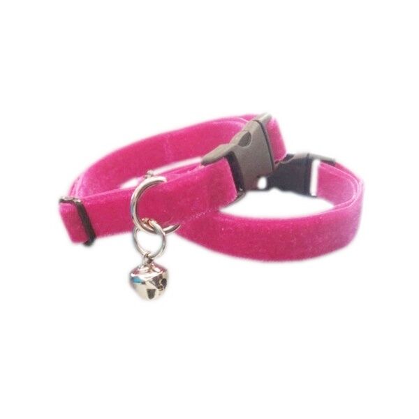Kedi boyun tasması kadife dokulu çanlı 1*30 cm Koyu Pembe