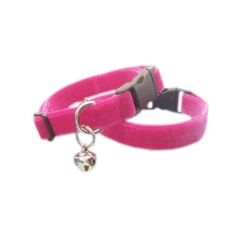 Kedi boyun tasması kadife dokulu çanlı 1*30 cm Koyu Pembe