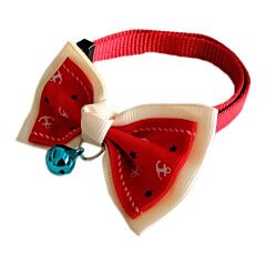 Desenli Papyonlu Kedi Boyun Tasması 23-32 cm Kırmızı Krem Çapa Desenli