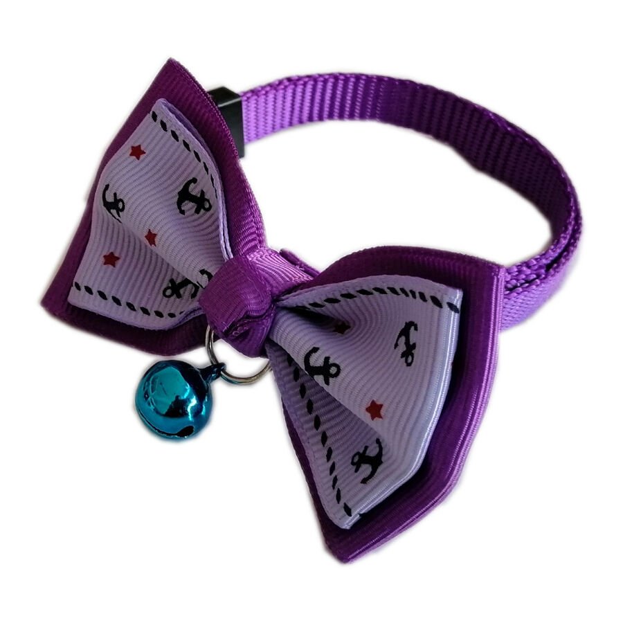 Desenli Papyonlu Kedi Boyun Tasması 23-32 cm Çapa Desenli Mor