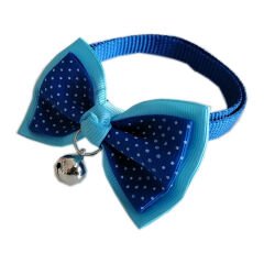 Desenli Papyonlu Kedi Boyun Tasması 23-32 cm Mavi Küçük Puantiyeli