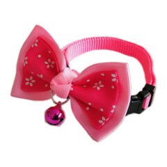 Desenli Papyonlu Kedi Boyun Tasması 23-32 cm Pembe Beyaz Papatya