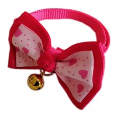 Desenli Papyonlu Kedi Boyun Tasması 23-32 cm Pembe Kalpli