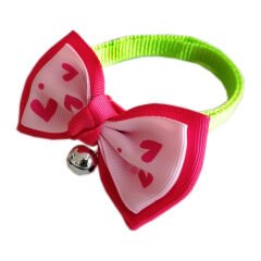 Desenli Papyonlu Kedi Boyun Tasması 23-32 cm Yeşil Pembe Kalpli