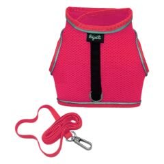 Çift Kilitli Sportif Kedi Köpek Göğüs Tasma Seti 34-44 cm Large Pembe