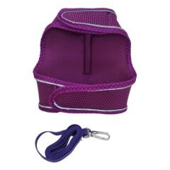 Çift Kilitli Sportif Kedi Köpek Göğüs Tasma Seti 32-40 cm Medium Mor