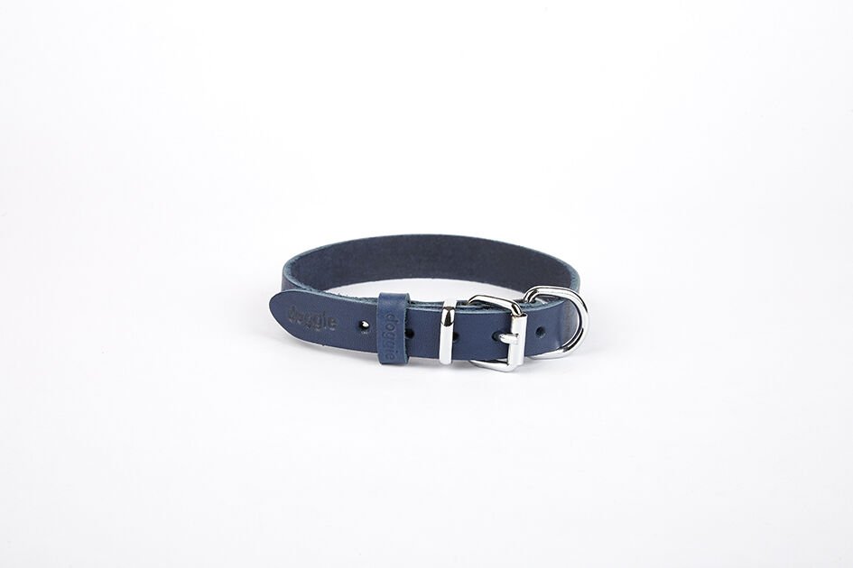 Doggie Deri El Yapımı Köpek Boyun Tasması 1,5x25-30 cm Mavi