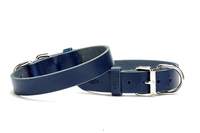 Doggie Deri El Yapımı Köpek Boyun Tasması 2,5x37-45 cm Mavi