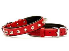 Doggie Konforlu Deri El Yapımı Çivili Köpek Boyun Tasması 2x35-40cm Kırmızı