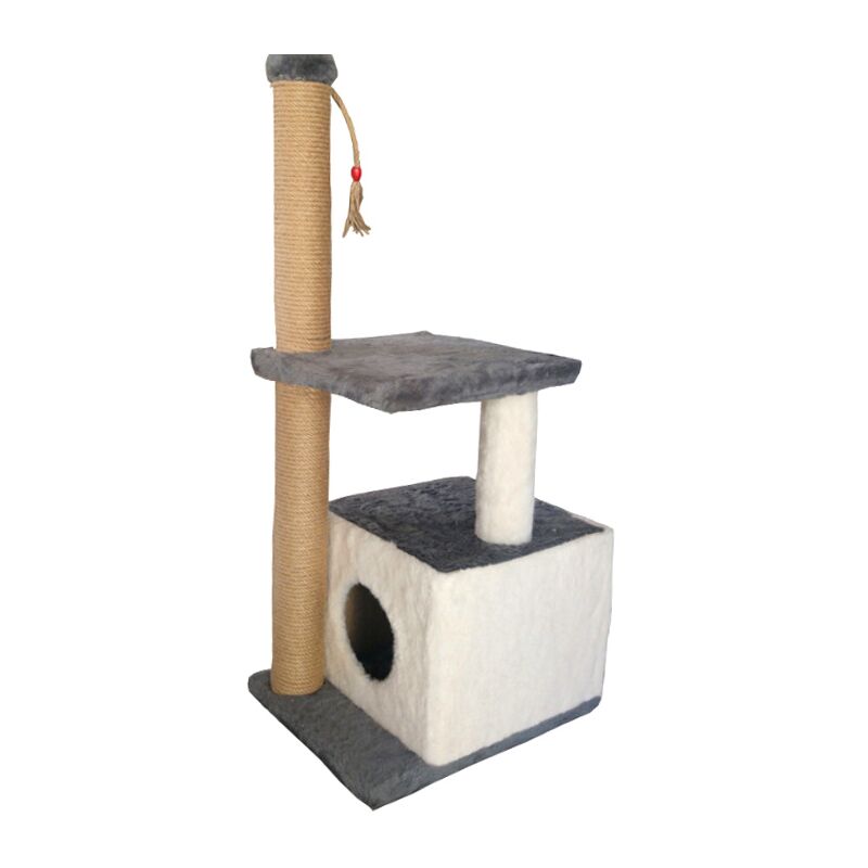 Catia 2 Katlı Kare Yuvalı Kedi Tırmalama Gri Beyaz 32/40/95 cm