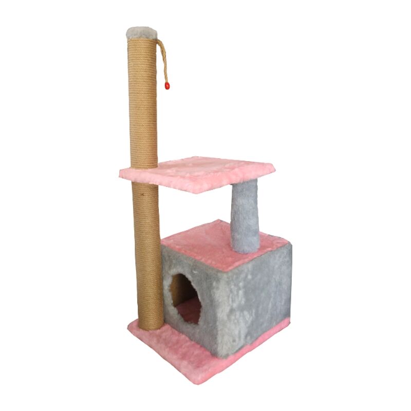Catia 2 Katlı Kare Yuvalı Kedi Tırmalama Gri Pembe 32/40/95 cm