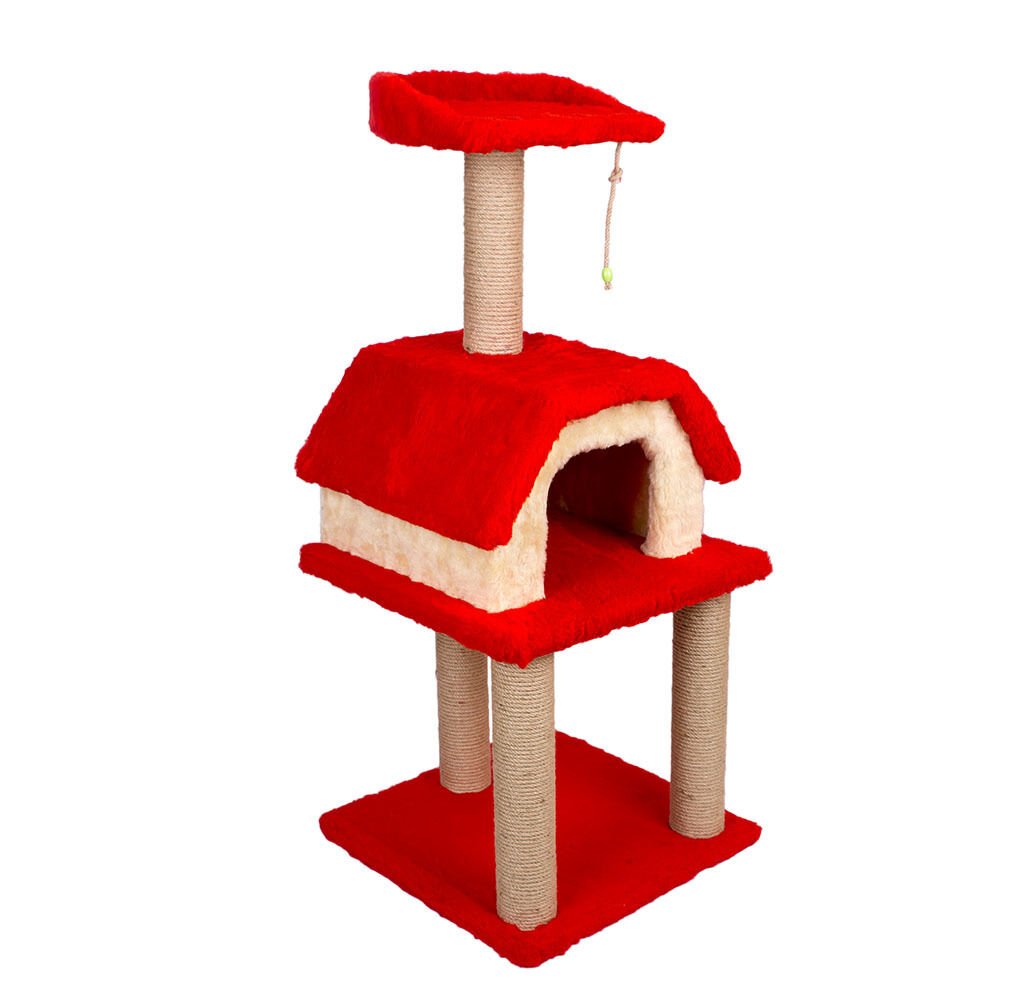 Catia 3 Katlı Kubbeli Yuvalı Kedi Tırmalama 45/45/113 cm Kırmızı