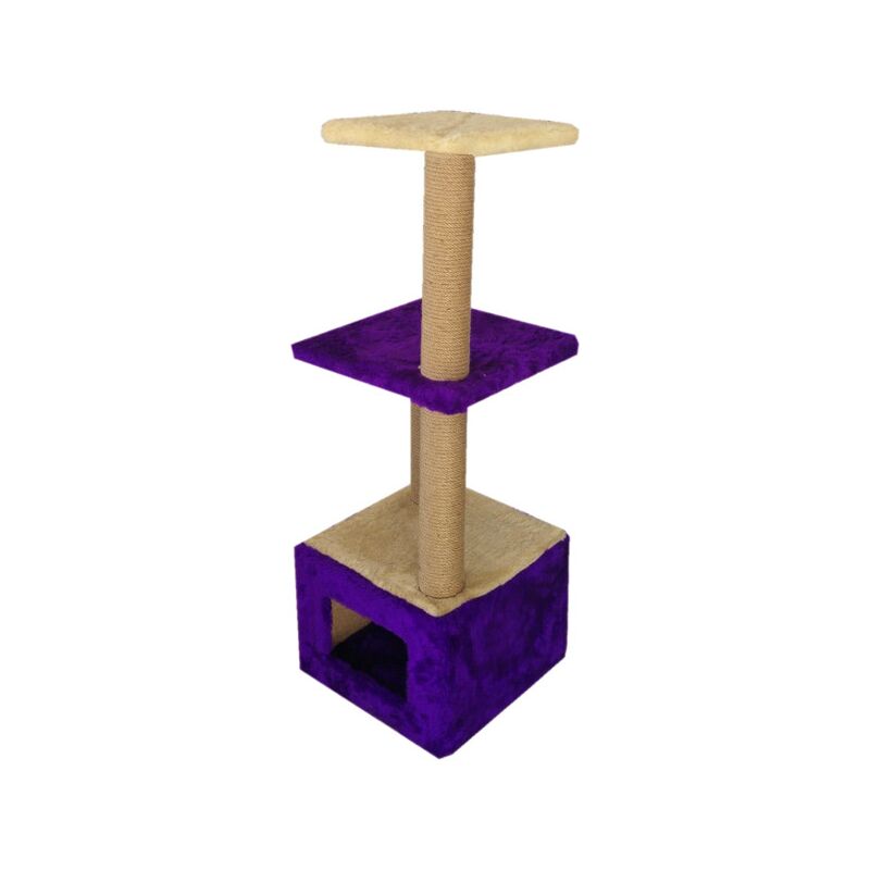 Catia 3 Katlı Localı Kare Yuvalı Kedi Tırmalama 38/38/111 cm Mor