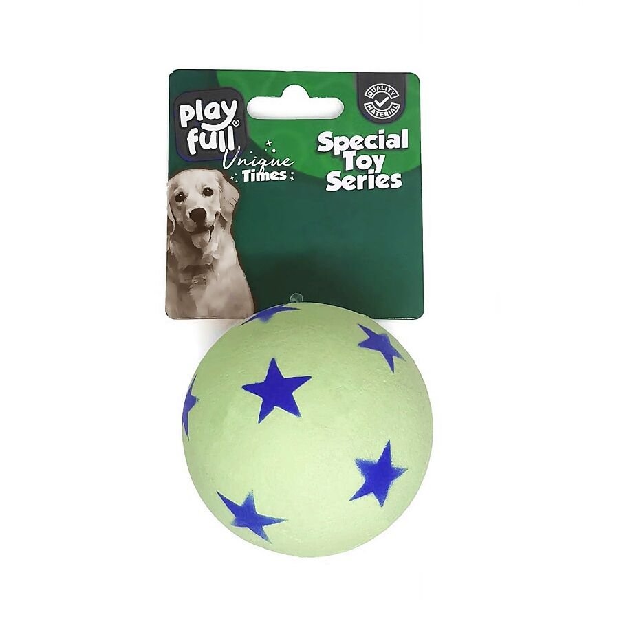 Playfull Zıplayan Köpek Oyun Topu 6,3 Cm Yeşil Yıldız Desenli