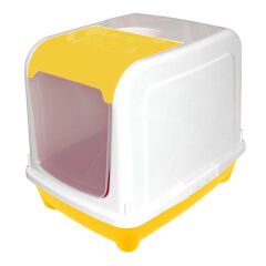 Kapalı Çift Açılır Kedi Tuvaleti 50/38/42 cm Sarı Karbon Filtreli