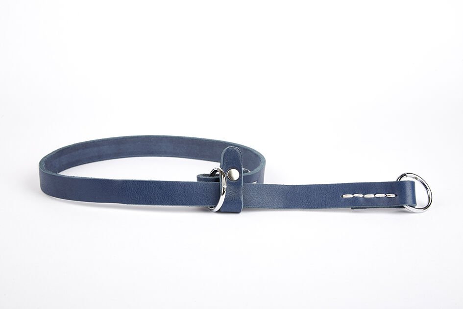 Doggie Eğitim Serisi Gerçek Deriden El Yapımı Ayarlı Köpek Eğitim Tasması 1,5 x 30-40 cm Mavi