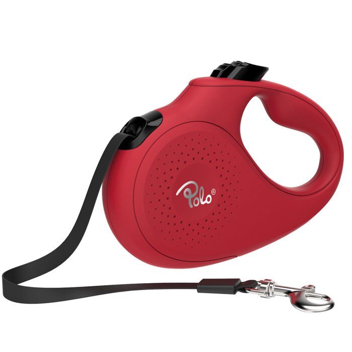 Polo Solid Makaralı Otomatik Tasma L 5 Metre - 50 kg Kırmızı