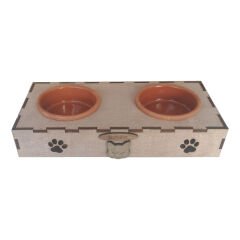 Markapet Ahşap Kedi Mama Su Kabı 200+200 ml