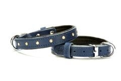 Doggie Konforlu Deri Swarovski Kristal Taşlı Köpek Boyun Tasması 1,5 x 20-26 cm Mavi
