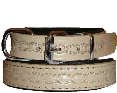 Doggie Yumuşak Doku Desenli Deri Boyun Tasması Krem 3,5x60cm