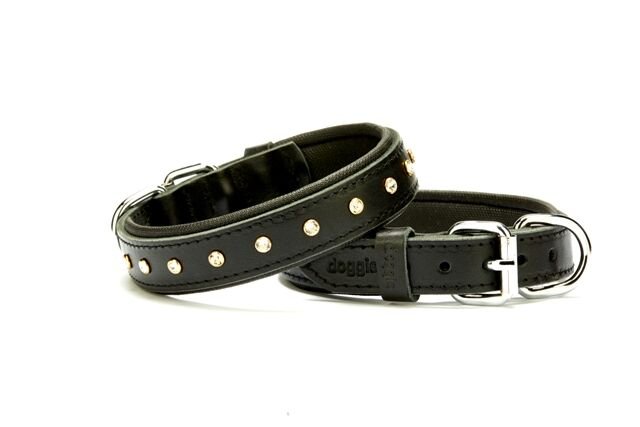 Doggie Konforlu Deri Swarovski Kristal Taşlı Köpek Boyun Tasması 3 x 38-46 cm Siyah