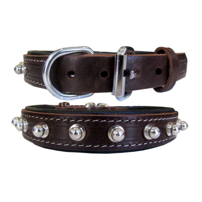 Doggie Topuzlu Deri Boyun Tasması Kahve. 2,5*50 cm M-Large