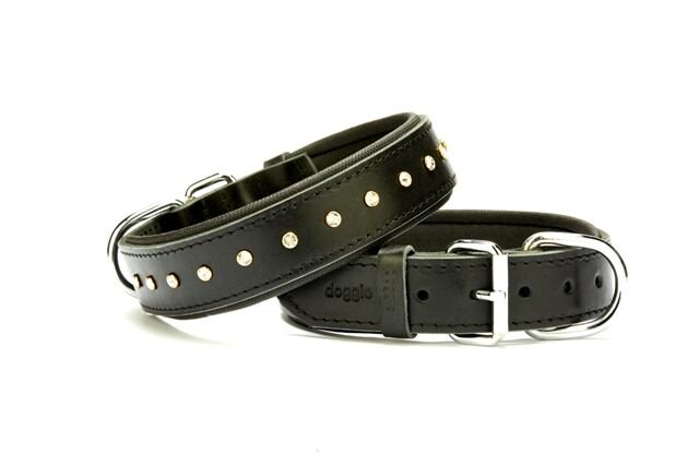 Doggie Konforlu Deri Swarovski Kristal Taşlı Köpek Boyun Tasması 3,5 x 40-49 cm Siyah
