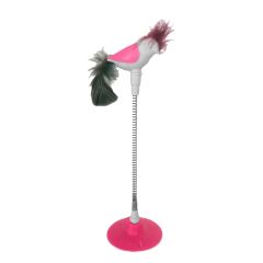 Markapet Vantuzlu Yaylı Kuşlu  Kedi Oyuncağı 30 cm Pembe