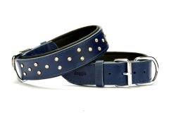 Doggie Konforlu Deri Swarovski Kristal Taşlı Köpek Boyun Tasması 4 x 47-55 cm Mavi