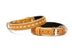 Doggie Konforlu Deri Swarovski Kristal Taşlı Köpek Boyun Tasması 1,5 x 20-26 cm Kamel