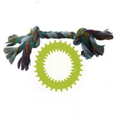 Köpek Diş Bakım Oyuncağı Simit 9 cm Ve Örgü Halat 18 cm Sarı