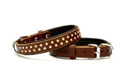 Doggie Konforlu Deri Swarovski Kristal Taşlı Köpek Boyun Tasması 2 x 32-39 cm Kahverengi